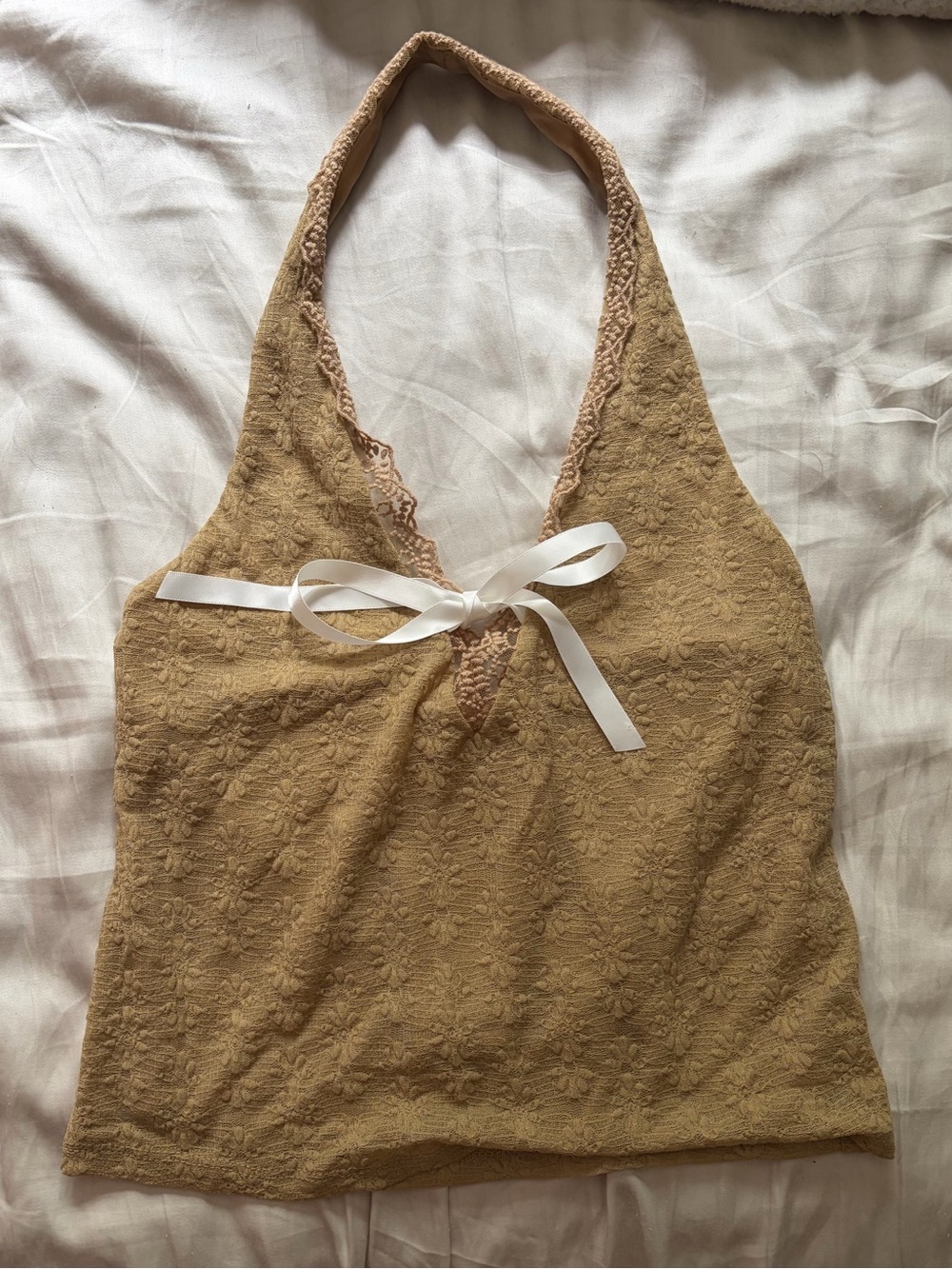 wild fable Lace-Trim Halter Cami in Camel Tan